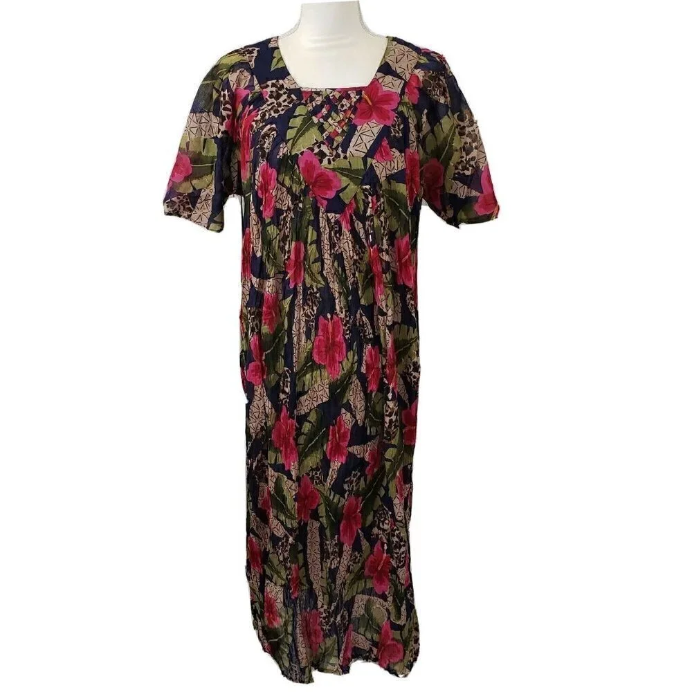 Vintage Patchouli 100% Cotton Floral Boho Cottagecore Gypsy Festival Dress Sz M